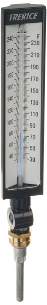 Adjustable Angle Industrial Thermometer, 9" case, 3.5" Aluminum stem, 30-240˚F, BX9140307