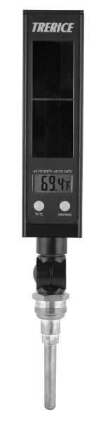 Trerice Light-Powered Digital Thermometer, Adjustable Angle,3.5" Aluminum stem, -40-300˚F & C, SX9140305